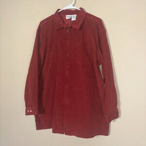 Capacity Woman Red Corduroy Jacket with Brass Zip-Up Closure - Size 2X